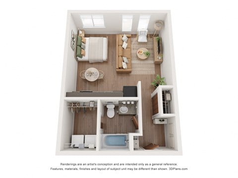 Floor plan for studio, 1 bath, 505 sqft